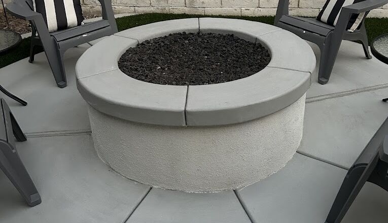 Backyard OakHills Turf, concret eand Fire pit Installation, Fontana CA, Kimberly R Concrete Services, Patios, Driveway, Pool Decks & more - GreenR Pavers